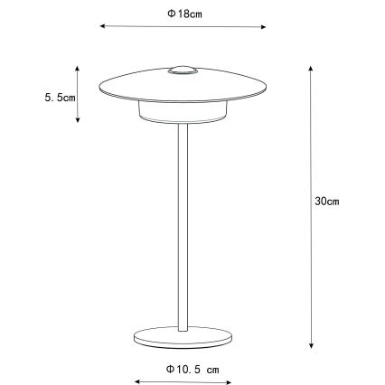 Globo - LED Outdoor rechargeable touch table lamp LED/3W/3,7V 1800/2700/3000K IP44 1800 mAh grey