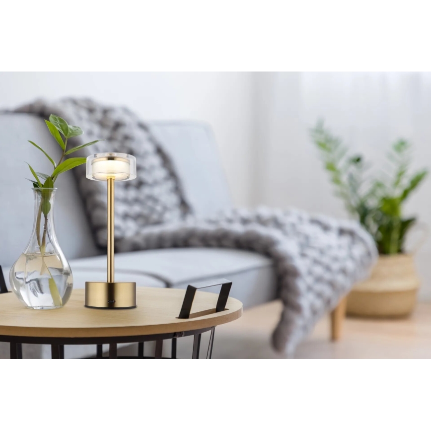 Globo - LED Dimmable rechargeable touch table lamp LED/2,5W/3,7V 2700/4000/6500K 1800mAh brass