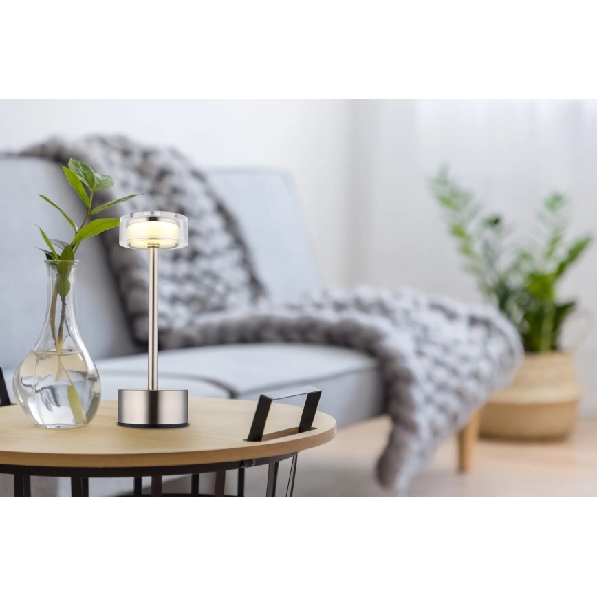 Globo - LED Dimmable rechargeable touch table lamp LED/2,5W/3,7V 2700/4000/6500K 1800mAh matte chrome