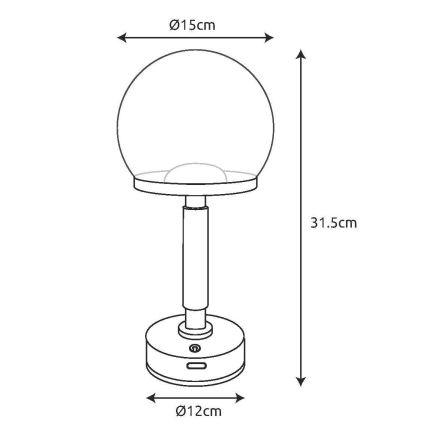 Globo - LED Dimmable rechargeable touch table lamp LED/2,5W/5V 1800mAh 2700/4000/6500K black