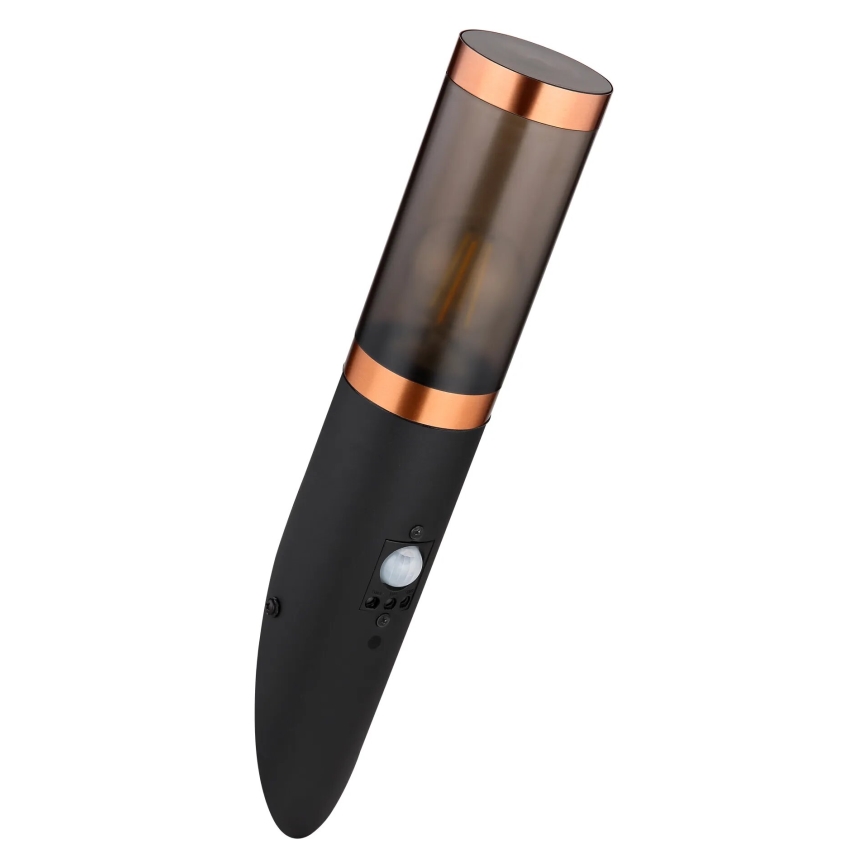 Globo - Outdoor wall light with a sensor 1xE27/15W/230V IP44 black/copper