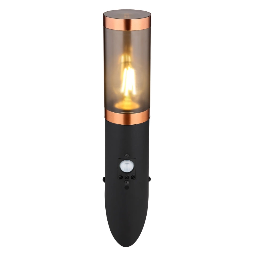 Globo - Outdoor wall light with a sensor 1xE27/15W/230V IP44 black/copper