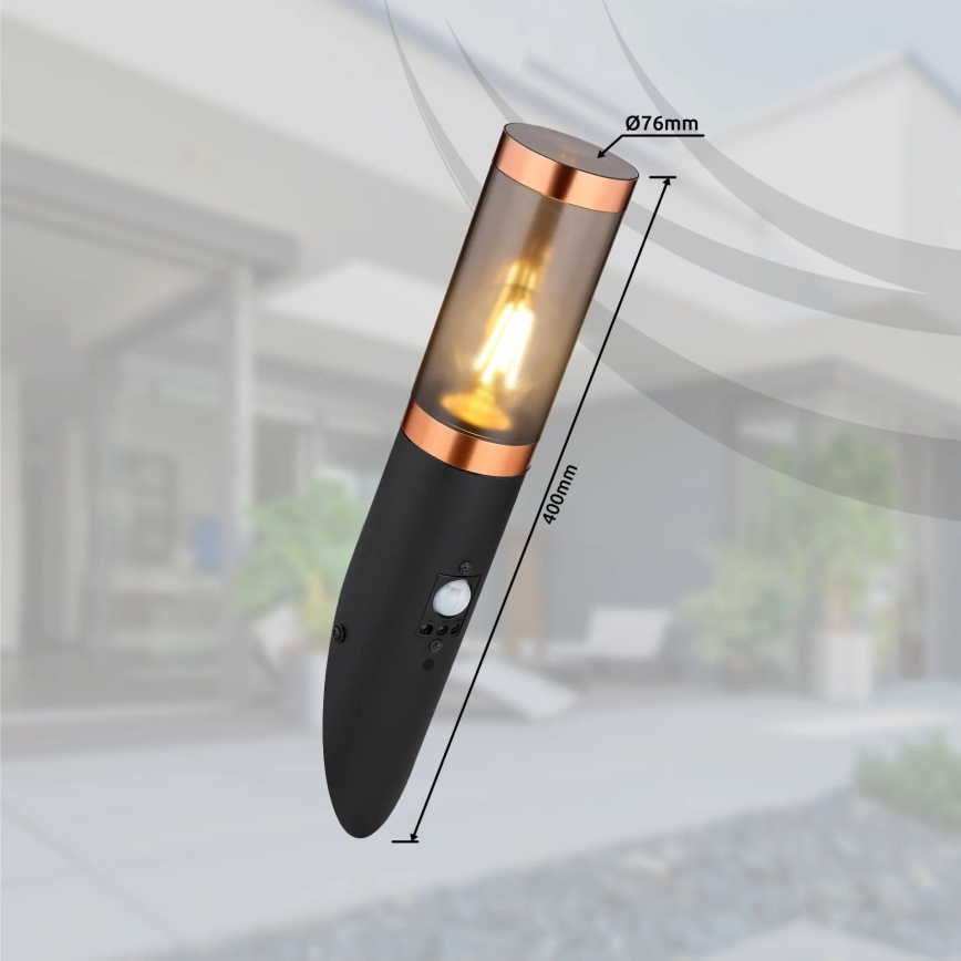 Globo - Outdoor wall light with a sensor 1xE27/15W/230V IP44 black/copper