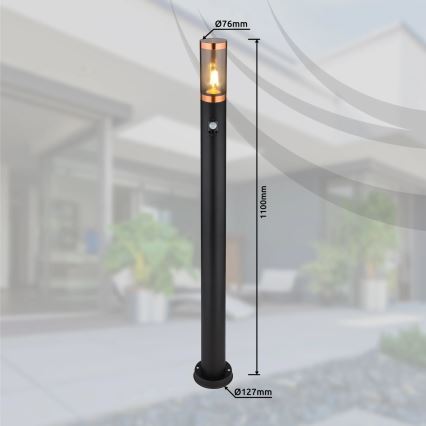 Globo - Outdoor lamp with sensor 1xE27/15W/230V IP44 110 cm black/copper