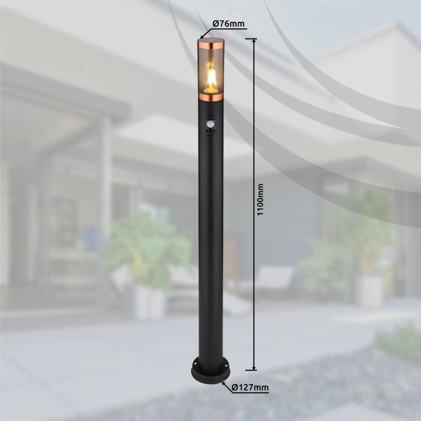 Globo - Outdoor lamp with sensor 1xE27/15W/230V IP44 110 cm black/copper