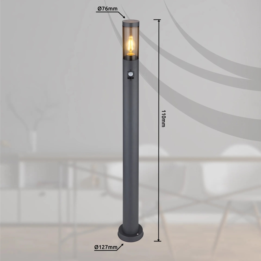 Globo - Outdoor lamp with sensor 1xE27/15W/230V IP44 110 cm black