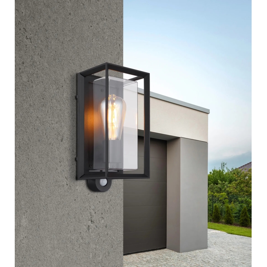Globo - Outdoor wall light with a sensor 1xE27/60W/230V IP44 black