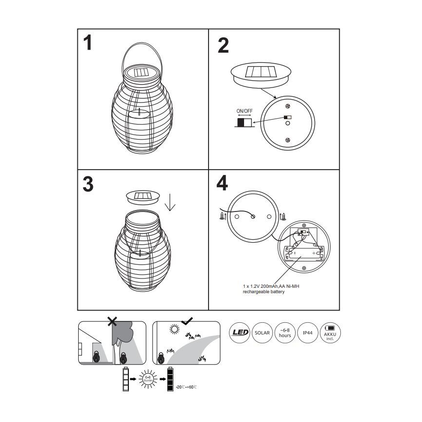 Globo - LED Solar light LED/0,06W/3,2V IP44 200 mAh rattan