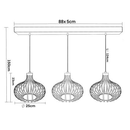 Globo - Cable-suspended pendant lamp 3xE27/40W/230V beige