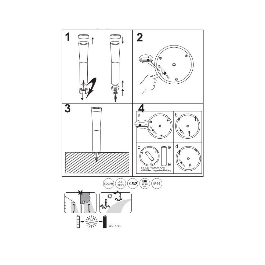 Globo - SET 2x LED Solar light LED/0,1W/3V 6000K IP44 400 mAh