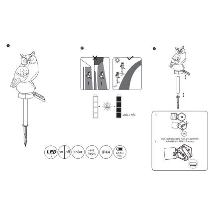 Globo - LED Solar light LED/0,06W/3V IP44 owl