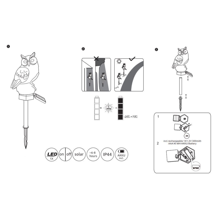 Globo - LED Solar light LED/0,06W/3V IP44 owl