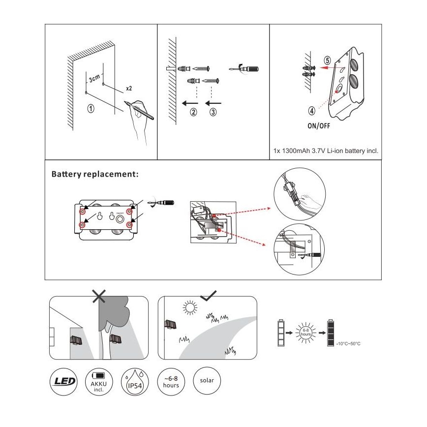 Globo - LED Solar light LED/1W/3,2V 3000K IP54