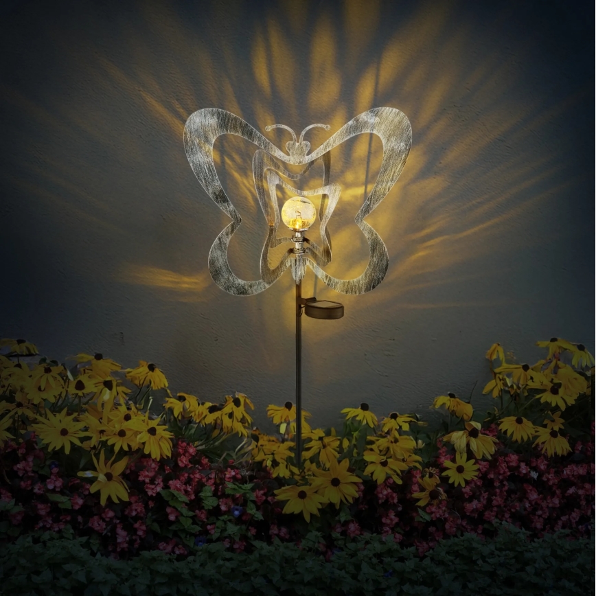 Globo - LED Solar Light LED/3V IP44 300 mAh Silver Butterfly