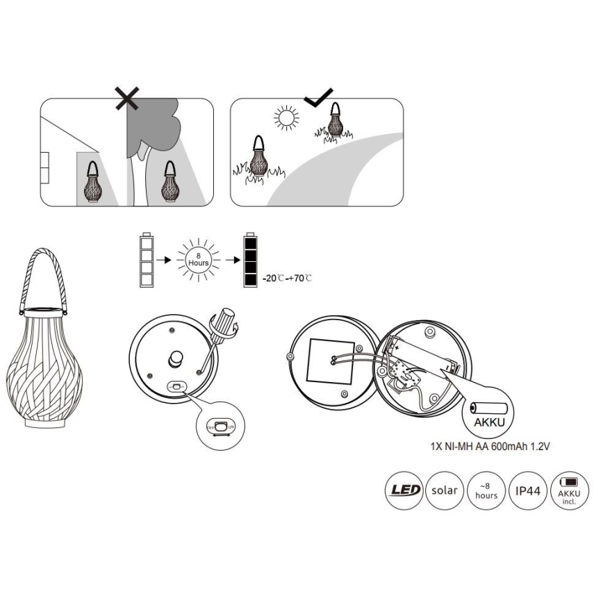 Globo - LED Solar light LED/0,06W/3V IP44 bamboo