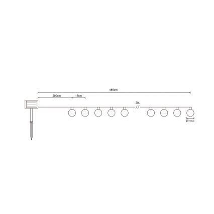 Globo - LED Solar chain 20xLED/0,06W/3,2V 285 cm IP44 600 mAh