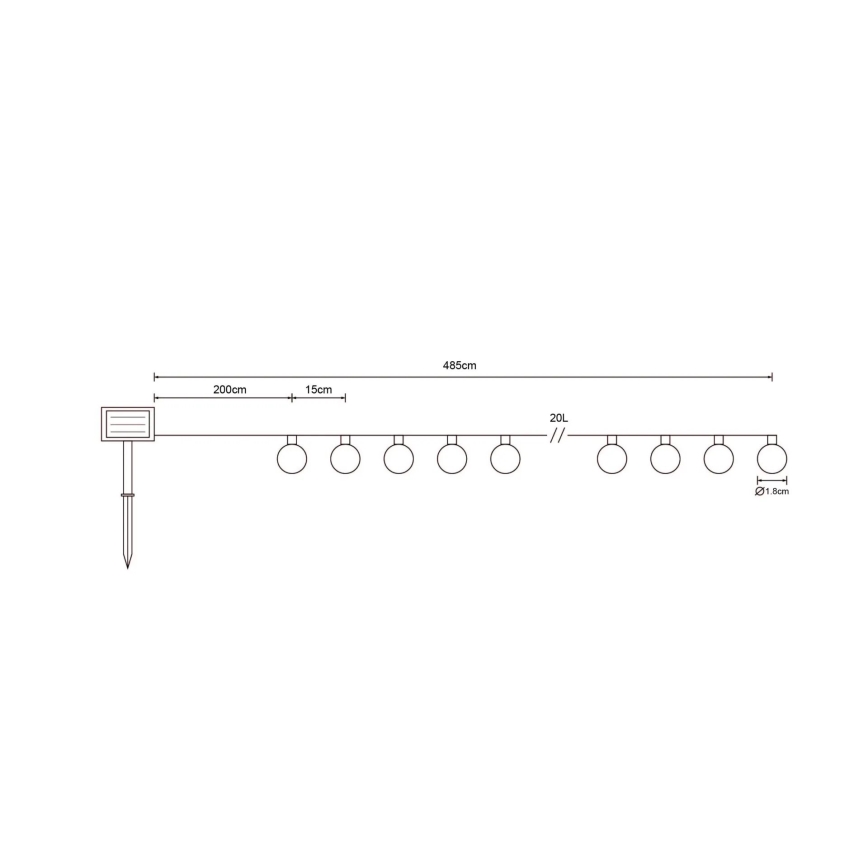 Globo - LED Solar chain 20xLED/0,06W/3,2V 285 cm IP44 600 mAh