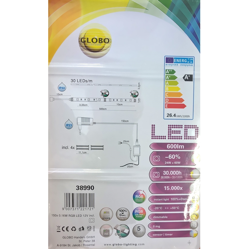 Globo 38990 - Bathroom RGB LED strip LED BAND 150xLED/0,16W IP44