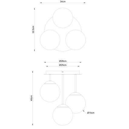 Globo - Brass flush-mount chandelier 3xE14/25W/230V