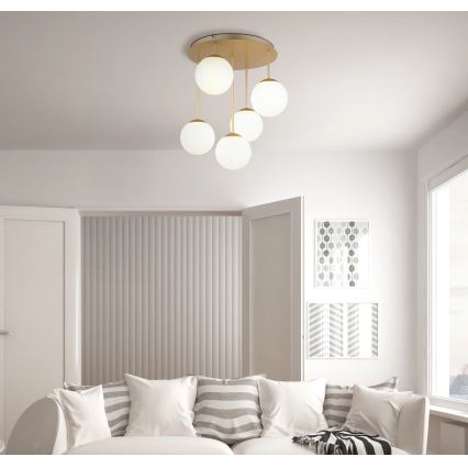 Globo - Brass 5-light flush-mount chandelier, 5xE14/25W/230V