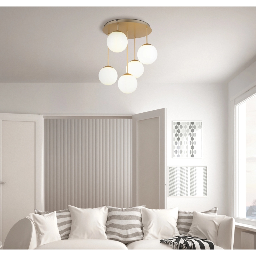 Globo - Brass 5-light flush-mount chandelier, 5xE14/25W/230V