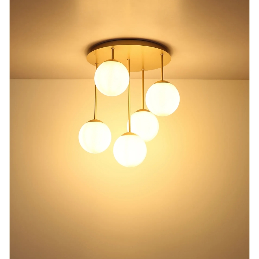 Globo - Brass 5-light flush-mount chandelier, 5xE14/25W/230V