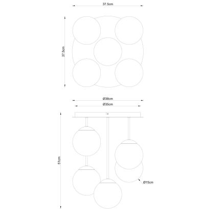 Globo - Brass 5-light flush-mount chandelier, 5xE14/25W/230V