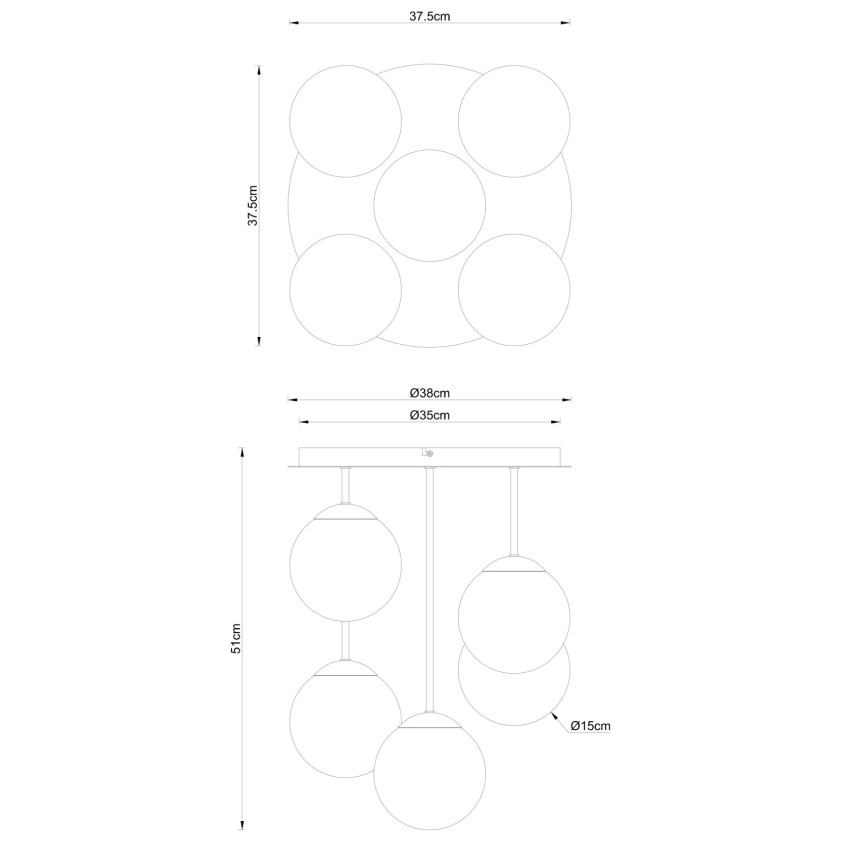 Globo - Brass 5-light flush-mount chandelier, 5xE14/25W/230V