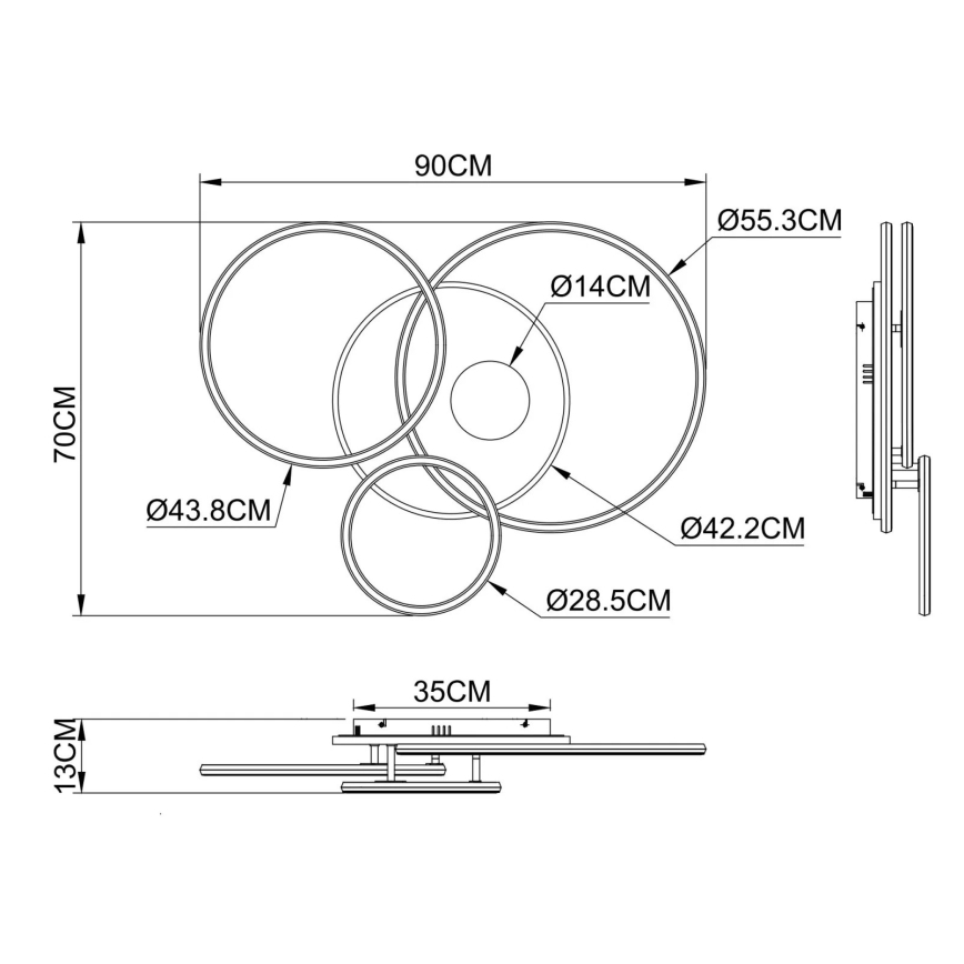Globo - LED Dimmable ceiling light LED/54W/230V 2700-6500K 90x70 cm black + remote control