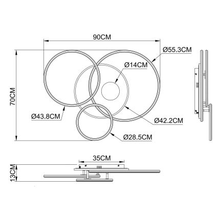 Globo - LED Dimmable Ceiling Light LED/54W/230V 2700-6500K 90x70 cm Silver + Remote Control