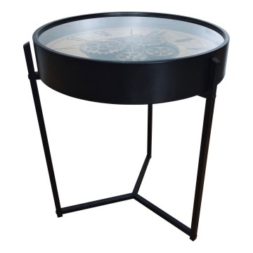 Globo - 49 cm Round Coffee Table with Built-in Clock, Black