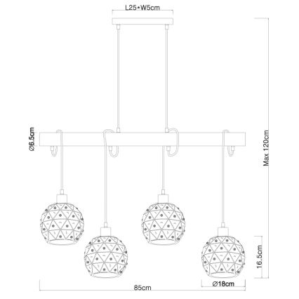 Globo 54029-4H - JODIE cable-suspended pendant 4xE27/40W/230V beige/black