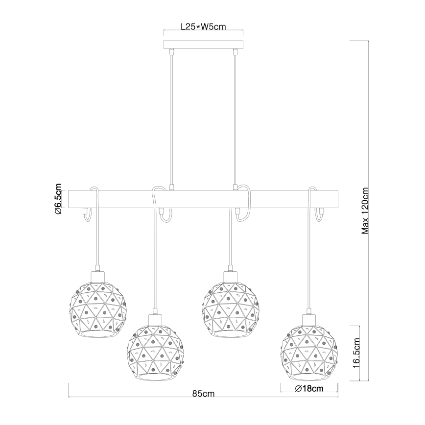Globo 54029-4H - JODIE cable-suspended pendant 4xE27/40W/230V beige/black
