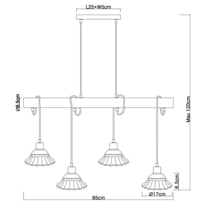Globo - Chandelier on a string 4xE27/40W/230V