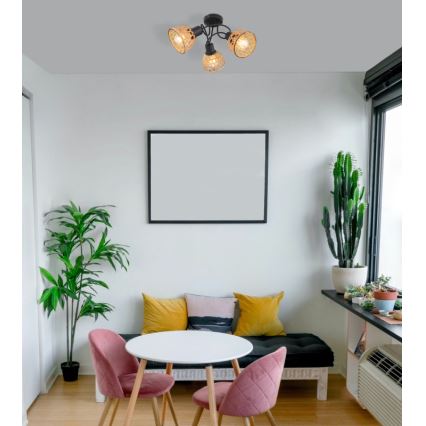 Globo - Surface-mounted chandelier 3xE27/15W/230V bamboo