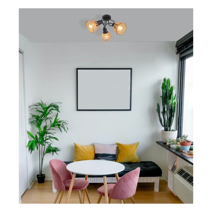 Globo - Surface-mounted chandelier 3xE27/15W/230V bamboo