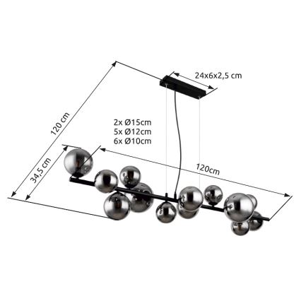 Globo - LED Chandelier on a string 13xG9/3,5W/230V smoky/black