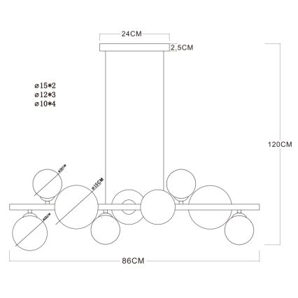 Globo - LED Chandelier on a string 9xG9/3W/230V brass