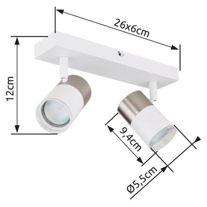 Globo - Spotlight 2xGU10/25W/230V white/matte chrome