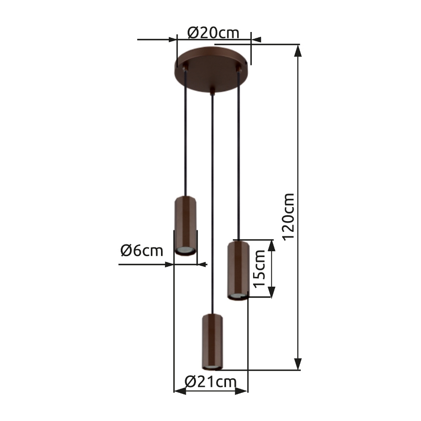 Globo - Chandelier on a string 3xGU10/25W/230V brown