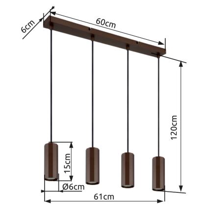 Globo - Chandelier on a string 4xGU10/25W/230V brown