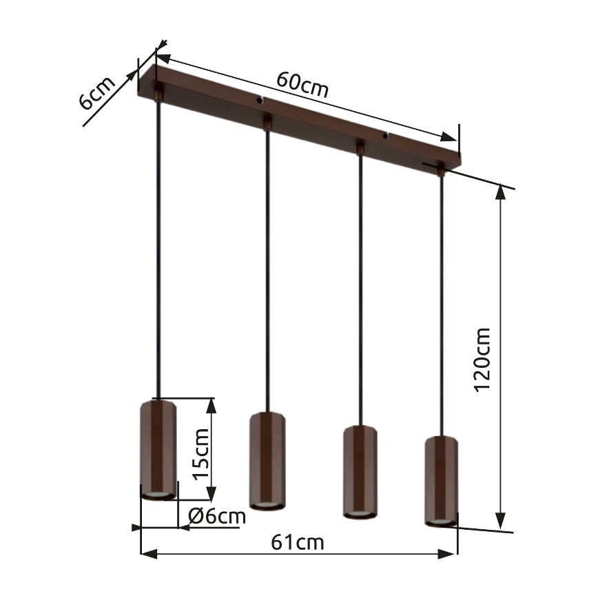 Globo - Chandelier on a string 4xGU10/25W/230V brown