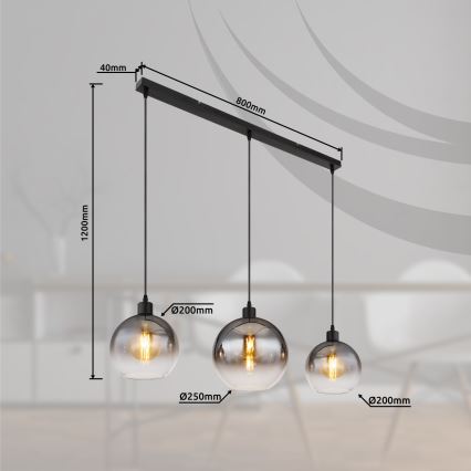 Globo - Cable-suspended pendant light 3xE27/60W/230V