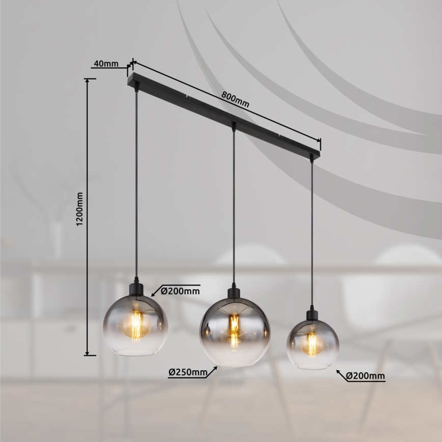 Globo - Cable-suspended pendant light 3xE27/60W/230V