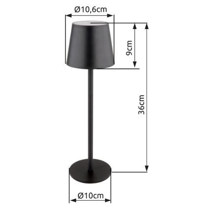 Globo - LED Dimmable touch outdoor lamp LED/3W/3,7V IP44 1800mAh + USB black