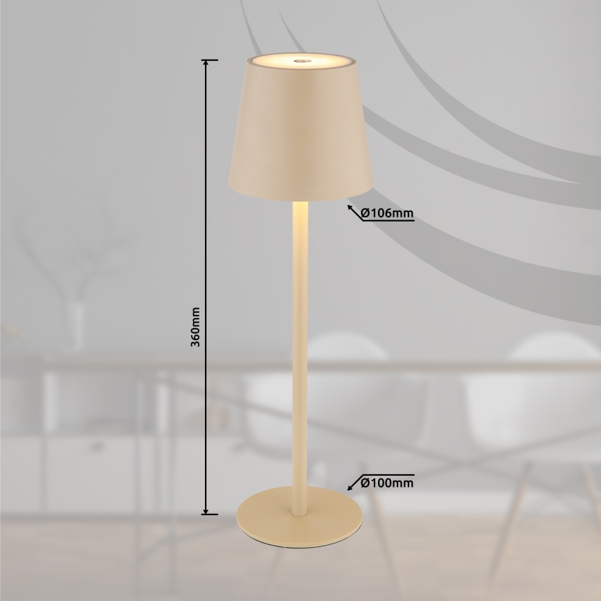 Globo - LED Dimmable touch outdoor lamp LED/3W/3,7V IP44 1800 mAh USB beige
