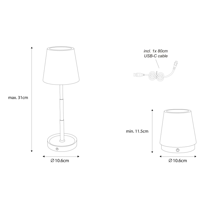 Globo - Dimmable Touch Rechargeable Table Lamp LED/1.2W/5V 1200 mAh