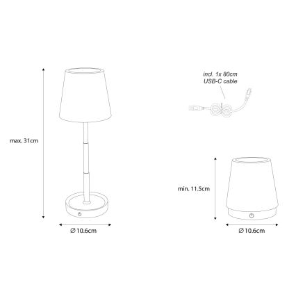 Globo - Dimmable LED Touch Rechargeable Table Lamp LED/1.2W/3V 1200 mAh