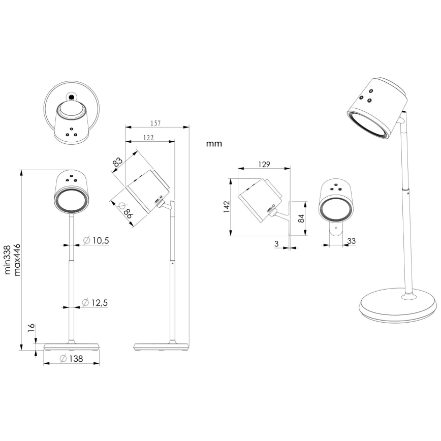 Globo - LED Dimmable touch table lamp 4in1 LED/6W/3,7V 3000K/4000K/6500K 1500 mAh USB black