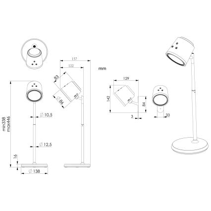 Globo - LED Dimmable touch table lamp 4in1 LED/6W/3,7V 3000K/4000K/6500K 1500 mAh USB white